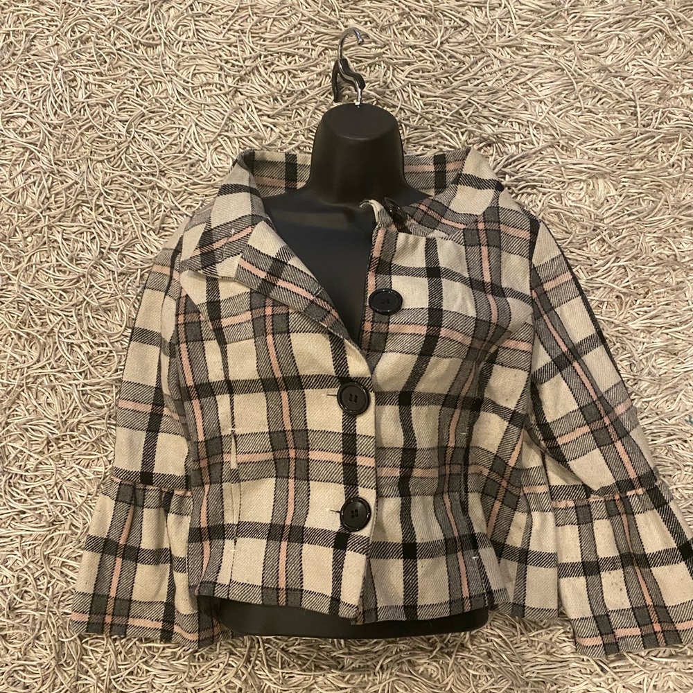 Pink plaid mod style coat